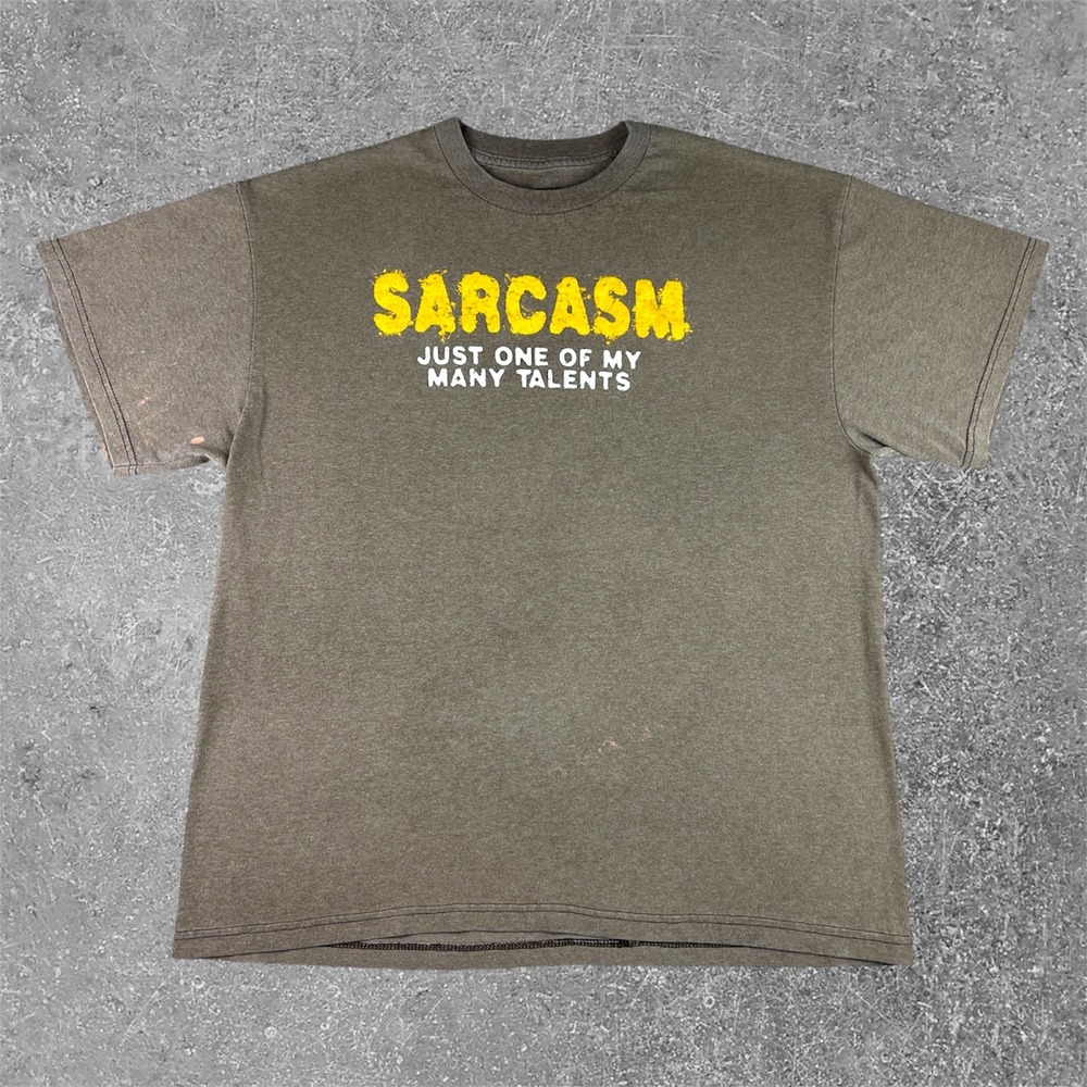 Urban Pipeline Sarcasm Graphic Tee Mens XL Brown Distressed Humor Grunge Baggy
